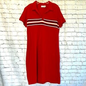 ⭐️ Cherokee red short sleeve Henley polo rugby midi dress women size L